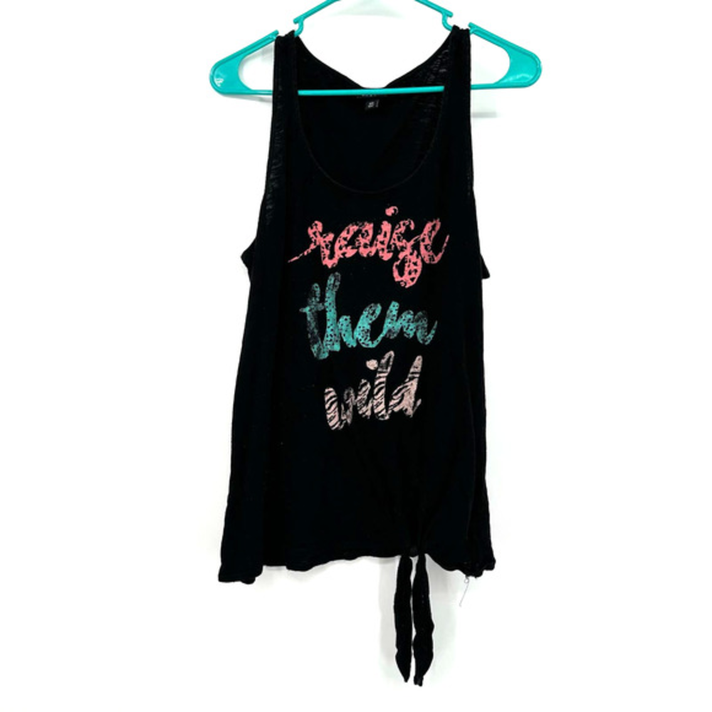 Torrid size 00 medium black tank top tie waist raise them wild graphic tee